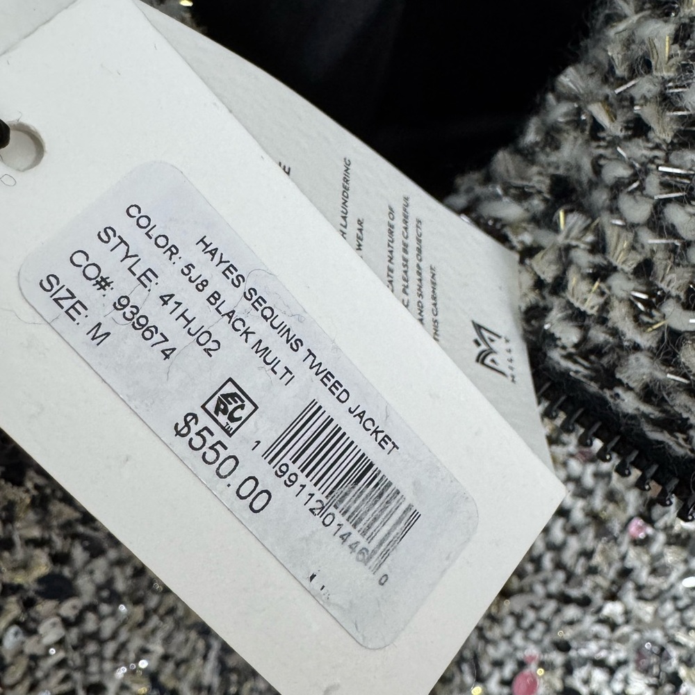Milly Hayes Sequin Tweed Puffer Silver Women’s Medium - Picture 5 of 7